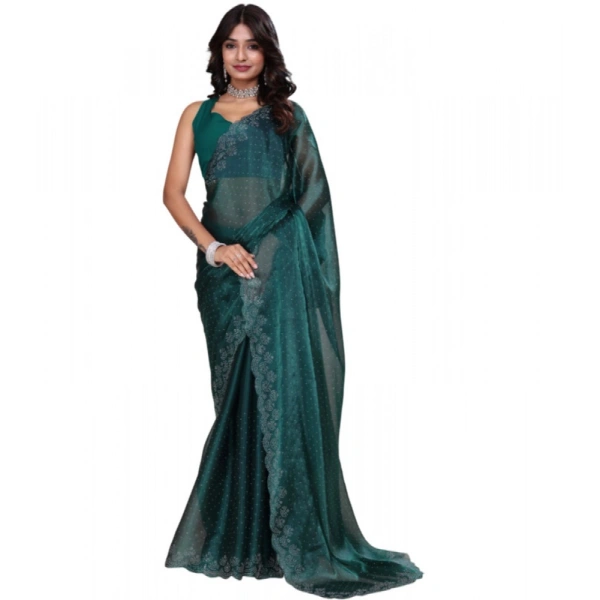 Shopnav Women's Jimmy choo Embellished Bollywood Saree With Unstitched Blouse 5.5Mtr (Green)