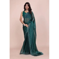 Shopnav Women's Jimmy choo Embellished Bollywood Saree With Unstitched Blouse 5.5Mtr (Green)