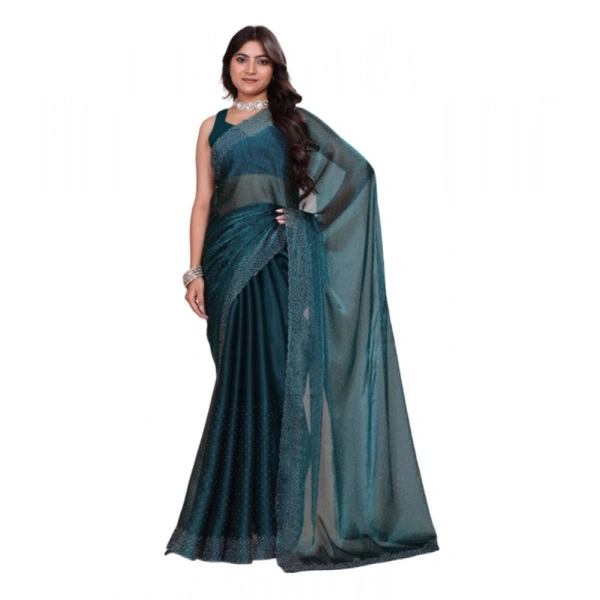 Shopnav Women's Jimmy choo Embellished Bollywood Saree With Unstitched Blouse 5.5Mtr (Green)