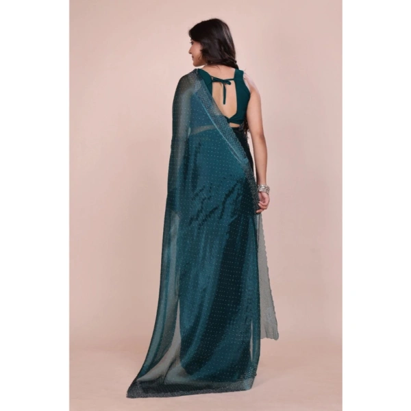 Shopnav Women's Jimmy choo Embellished Bollywood Saree With Unstitched Blouse 5.5Mtr (Green)