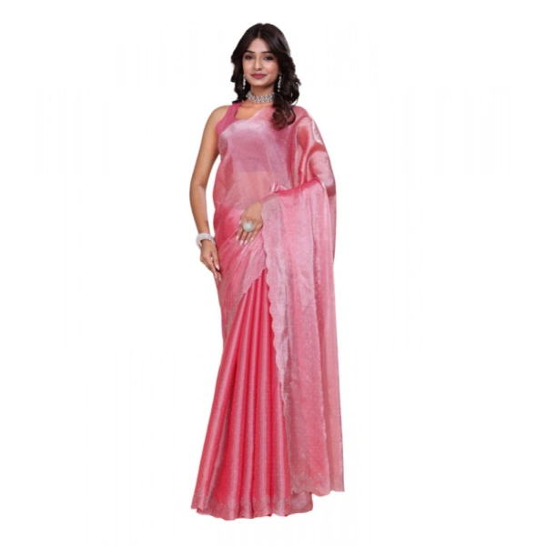 Shopnav Women's Jimmy choo Embellished Bollywood Saree With Unstitched Blouse 5.5Mtr (Pink)