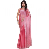 Shopnav Women's Jimmy choo Embellished Bollywood Saree With Unstitched Blouse 5.5Mtr (Pink)