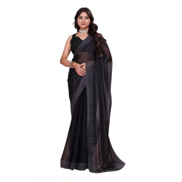 Shopnav Women's Jimmy choo Embellished Bollywood Saree With Unstitched Blouse 5.5Mtr (Black)