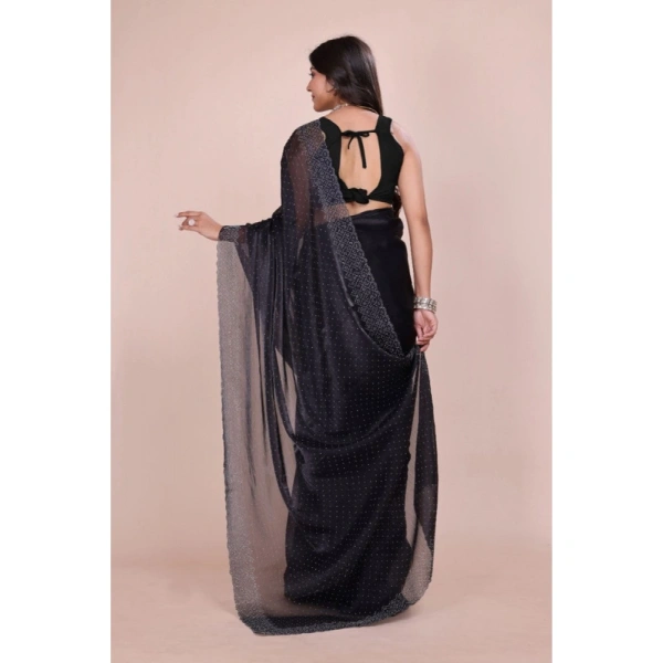 Shopnav Women's Jimmy choo Embellished Bollywood Saree With Unstitched Blouse 5.5Mtr (Black)