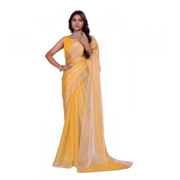 Shopnav Women's Jimmy choo Embellished Bollywood Saree With Unstitched Blouse 5.5Mtr (Yellow)