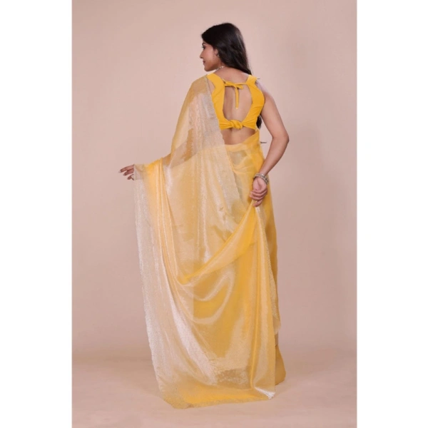 Shopnav Women's Jimmy choo Embellished Bollywood Saree With Unstitched Blouse 5.5Mtr (Yellow)
