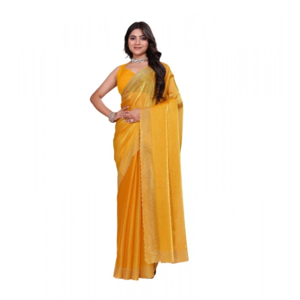 Shopnav Women's Jimmy choo Embellished Bollywood Saree With Unstitched Blouse 5.5Mtr (Mustard)