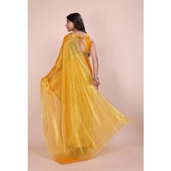 Shopnav Women's Jimmy choo Embellished Bollywood Saree With Unstitched Blouse 5.5Mtr (Mustard)