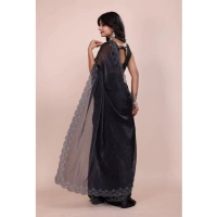 Shopnav Women's Jimmy choo Embellished Bollywood Saree With Unstitched Blouse 5.5Mtr (Black)