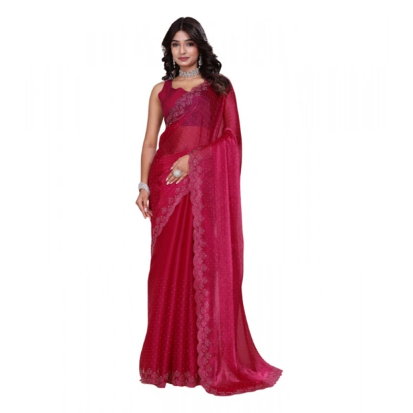 Shopnav Women's Jimmy choo Embellished Bollywood Saree With Unstitched Blouse 5.5Mtr (Red)