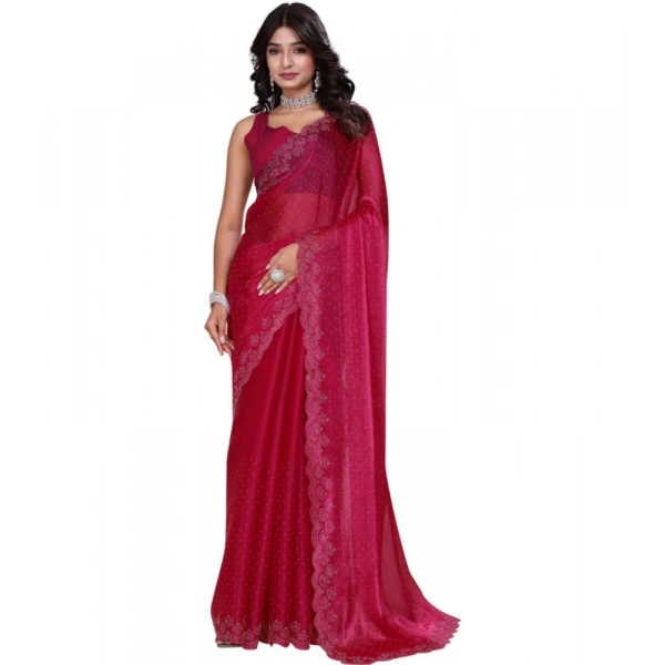 Shopnav Women's Jimmy choo Embellished Bollywood Saree With Unstitched Blouse 5.5Mtr (Red)