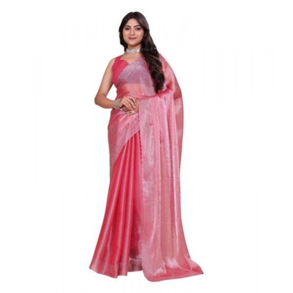 Shopnav Women's Jimmy choo Embellished Bollywood Saree With Unstitched Blouse 5.5Mtr (Pink)