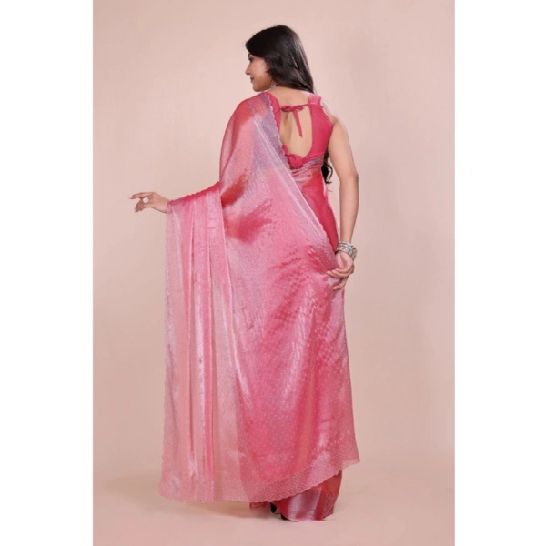 Shopnav Women's Jimmy choo Embellished Bollywood Saree With Unstitched Blouse 5.5Mtr (Pink)