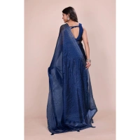 Shopnav Women's Jimmy choo Embellished Bollywood Saree With Unstitched Blouse 5.5Mtr (Blue)