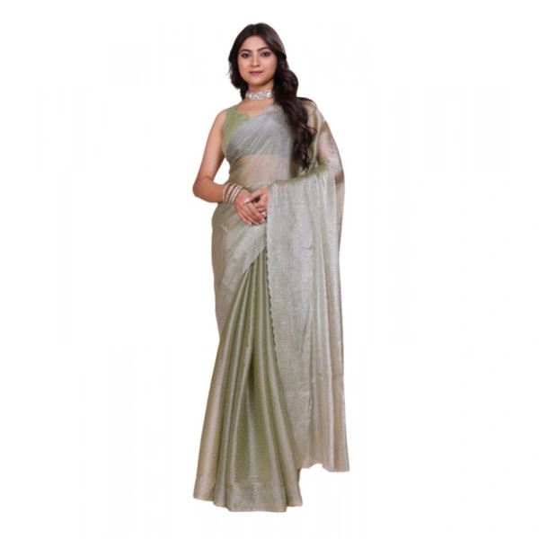 Shopnav Women's Jimmy choo Embellished Bollywood Saree With Unstitched Blouse 5.5Mtr (Light Green)