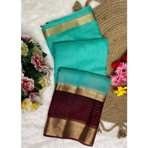 Generic Women's Khadi Cotton Solid Saree With Unstitched Blouse 5.5Mtr (Sky Blue) - Sky Blue