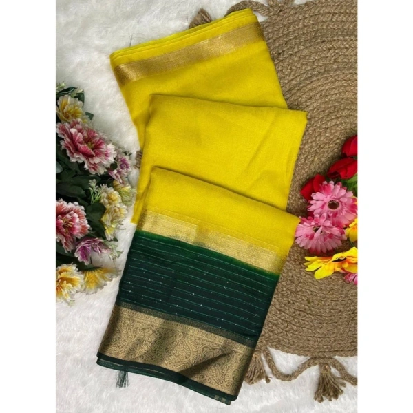 Generic Women's Khadi Cotton Solid Saree With Unstitched Blouse 5.5Mtr (Yellow) - Yellow