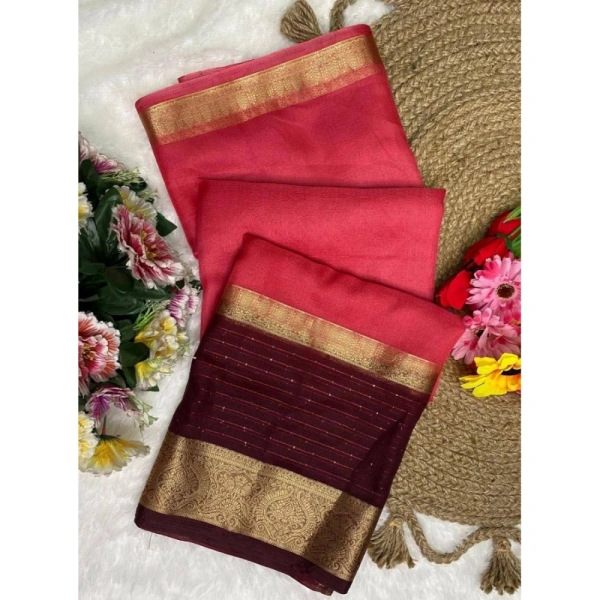 Generic Women's Khadi Cotton Solid Saree With Unstitched Blouse 5.5Mtr (Pink) - Pink