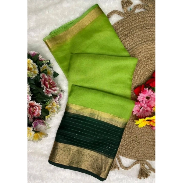 Generic Women's Khadi Cotton Solid Saree With Unstitched Blouse 5.5Mtr (Green) - Green