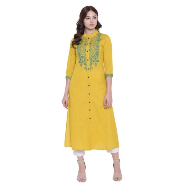 Shopnav Women's Khadi Embroidered Kurti (Yellow, Khadi) - 3XL