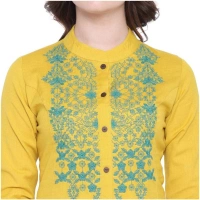 Shopnav Women's Khadi Embroidered Kurti (Yellow, Khadi) - 3XL