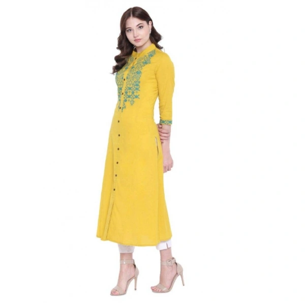 Shopnav Women's Khadi Embroidered Kurti (Yellow, Khadi) - 3XL