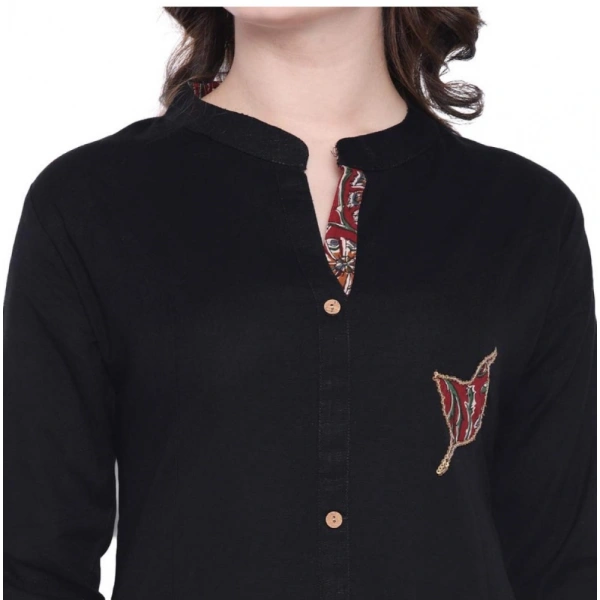 Generic Women's Khadi Printed A Line Kurti (BlackKhadi) - Black, 3/4th Sleeve, 4XL