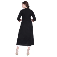 Generic Women's Khadi Printed A Line Kurti (BlackKhadi) - Black, 3/4th Sleeve, 4XL