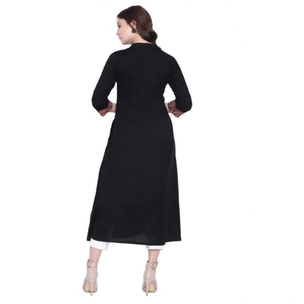Generic Women's Khadi Printed A Line Kurti (BlackKhadi) - Black, 3/4th Sleeve, 4XL
