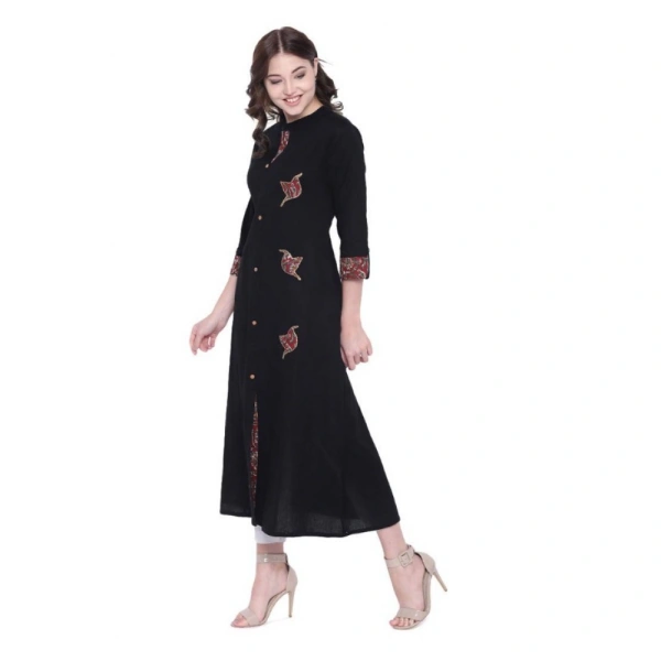 Generic Women's Khadi Printed A Line Kurti (BlackKhadi) - Black, 3/4th Sleeve, 4XL