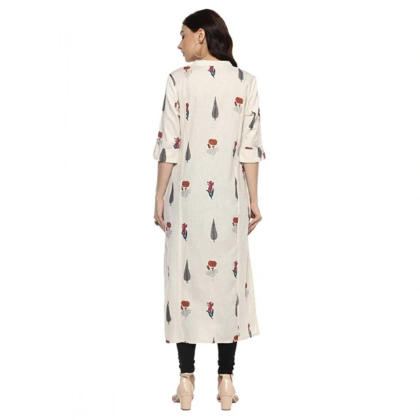 Generic Women's Khadi Printed A Line Kurti (Off WhiteKhadi) - Off White, 3/4th Sleeve, 3XL