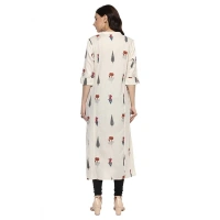Generic Women's Khadi Printed A Line Kurti (Off WhiteKhadi) - Off White, 3/4th Sleeve, 3XL