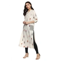 Generic Women's Khadi Printed A Line Kurti (Off WhiteKhadi) - Off White, 3/4th Sleeve, 3XL