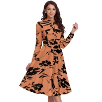 Women's Knitting Printed V-Neck Full Sleeve Dresses (Orange) - XL