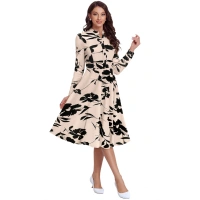 Women's Knitting Printed V-Neck Full Sleeve Dresses (Cream) - XL
