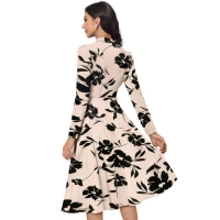 Women's Knitting Printed V-Neck Full Sleeve Dresses (Cream) - XL