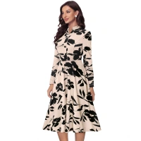 Women's Knitting Printed V-Neck Full Sleeve Dresses (Cream) - XL
