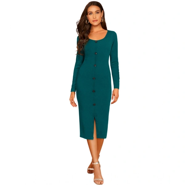 Women's Knitting strachable Round Neck Full Sleeve Dresses (Morpich ) - XL