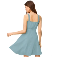 Women's Knitting strachable Solid Halter Neck Sleeveless Dresses (Pista ) - M