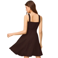 Women's Knitting strachable Solid Halter Neck Sleeveless Dresses (Coffee) - S
