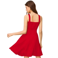 Women's Knitting strachable Solid Halter Neck Sleeveless Dresses (Red ) - S