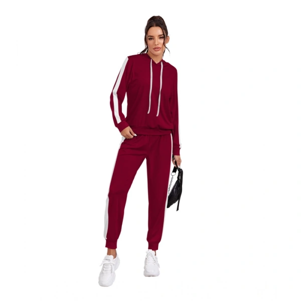 Women's Knitting strachable Solid Hooded Neck Full Sleeve Track Suit (Maroon) - S