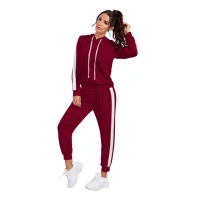Women's Knitting strachable Solid Hooded Neck Full Sleeve Track Suit (Maroon) - S