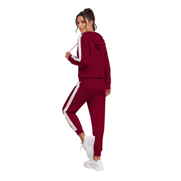 Women's Knitting strachable Solid Hooded Neck Full Sleeve Track Suit (Maroon) - S