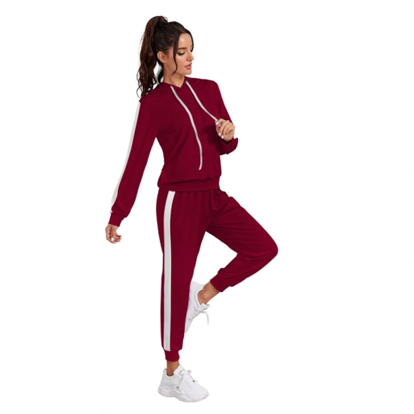 Women's Knitting strachable Solid Hooded Neck Full Sleeve Track Suit (Maroon) - S