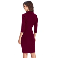 Women's Knitting strachable Solid Round Neck 3-4th Dresses (Maroon) - M