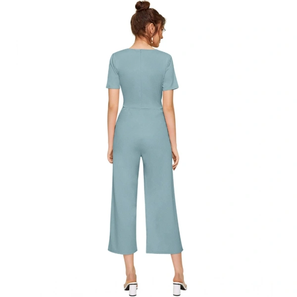 Women's Knitting strachable Solid Round Neck Cap Sleeve Jumpsuit (Pista ) - S