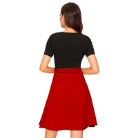 Women's Knitting strachable Solid Round Neck Cap Sleeve Dresses (Red) - XL