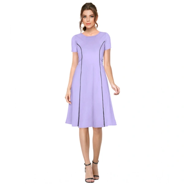 Women's Knitting strachable Solid Round Neck Cap Sleeve Dresses (Purple) - M