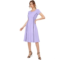 Women's Knitting strachable Solid Round Neck Cap Sleeve Dresses (Purple) - M